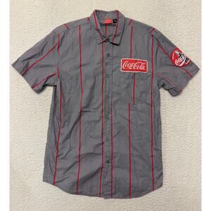Coca Cola Mens Short Sleeve Striped Button Up Work Shirt Medium